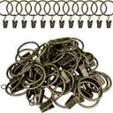Curtain Rings with Clips, 42 Pack Metal Drapery Rings with Clips Hooks Hangers for Hanging Drapes Bows Hats, Drapes Rings 1.26 in Interior Diameter, Fits Up to 1 in Curtain Rod, Antique Bronze