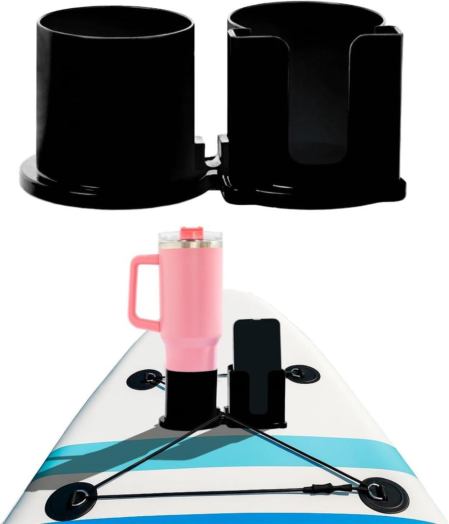 Paddleboard Cup Holder, Kayak Drink Holder for Paddle Board Cup and Phone Holder, Sup Surfboards Canoes Kayak Paddle Board Accessories for Types of Cup Bottle Drink (Black)