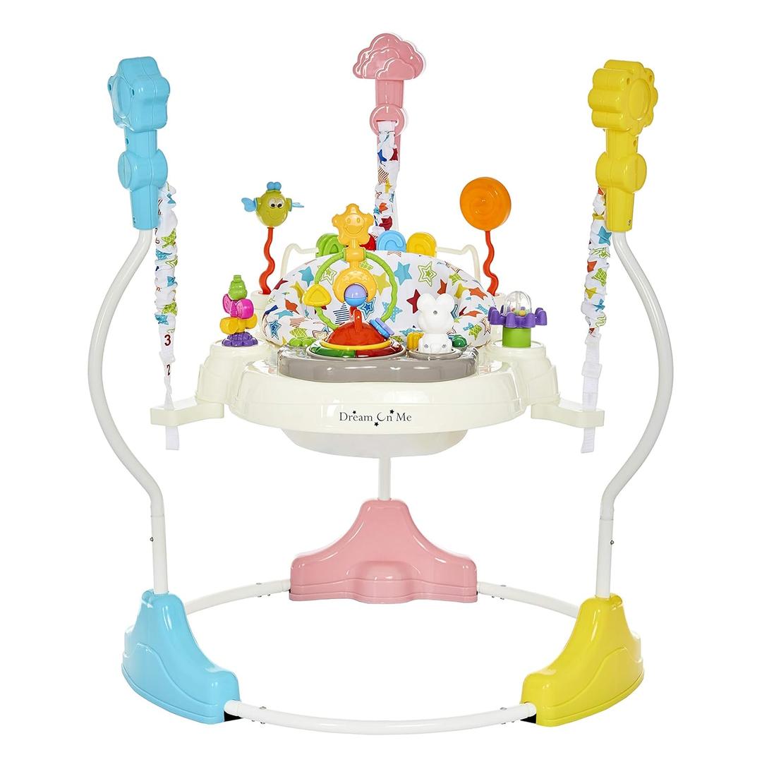 Dream On Me Zany 2-in-1 Baby Activity Center and Bouncer in Star Print, Sturdy and Strong Frame, 3 Height Positions, 360 Rotating Seat, 12 Songs with Flash Lights