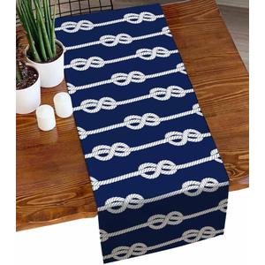 Nautical Knot Table Runner 36 Inches Short, Cotton Linen Small Short Kitchen Dining Coffee Table Runners Dresser Dcor, Burlap Runner for Table, Wedding, Party Ocean Beach Sailboat Navy Blue