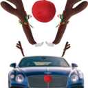 COLORCASA Car Reindeer Antlers & Nose - Window Roof-Top & Grille Rudolph Reindeer Jingle Bell Christmas Costume - Auto Accessories Decoration Kit Best for Car SUV Van Truck, Xmas Gift Set (Brown)