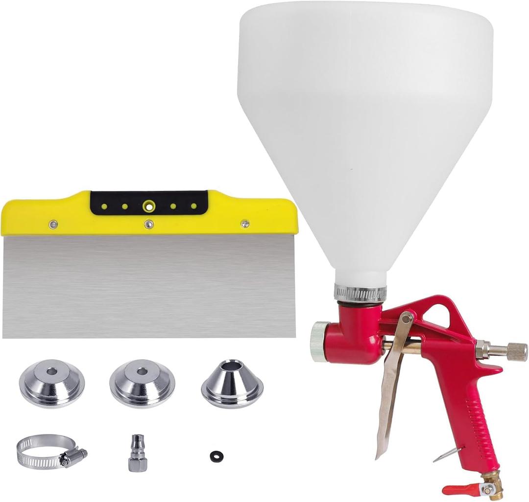 Drywall Texture Sprayer,Air Hopper Spray Gun 1.5 Gallon with 3 Nozzle (4.0mm/6.0mm/8.0mm) & Putty Knife,Stainless Steel Scraper for Repairing Drywall, Removing Wallpaper, Applying Putty (Red)