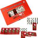 Double Six Domino Set - 28 Piece Two-Color Dominoes, Floral Rose Back and Locking Red Gift Box, Classic Table Game for 2-4 Players, Adults & Family Game Night