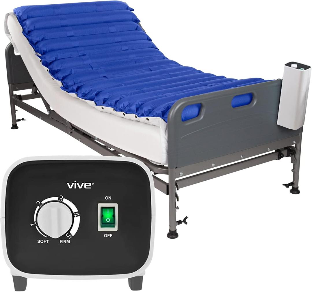 Vive Full Alternating Air Pressure Mattress System for Hospital & Home Bed - Low Air Loss Pressure Relief Pad for Bed Sores - Medical Grade Inflatable Device for Elderly, Bariatric (1)