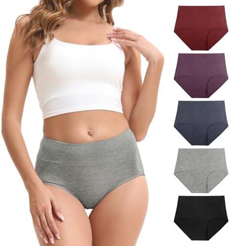 FEIDINI Women's Cotton Underwear High Waisted Briefs Stretch Full Coverage Panties, 2XL