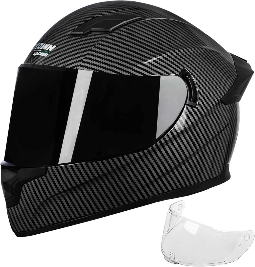 F 700 Black Full Fce Motorcycle Helmet, DOT Approved, for Men and Womens Motorbike Helmets (Medium, Carbon fiber pattern)