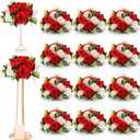 Hotop 12 Pcs Artificial Rose Flower Balls for Centerpieces, Silk Roses Kissing Balls Romantic Faux Floral Arrangements for Engagement Wedding Home Decor (Red,White)