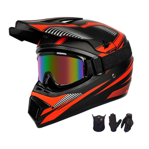 Yesmotor Youth Kids Motocross Helmet Motorcycle Dirt Bike Off-Road Mountain Bike BMX MX ATV Helmet with(Gloves Goggles Mask) 4Pcs Set - DOT Approved (Orange,XL)
