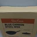 Uno Casa 12 Inch Blue Carbon Steel Wok Pan - Non-Stick, Stir-Fry, Includes Lid