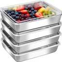 4 Pcs Stainless Steel Food Containers with Clear Lids, Stackable Snack Storage Boxes, Deli Meat Keeper for Refrigerator or Picnic, BBQ Party, Office, Gym Lunch