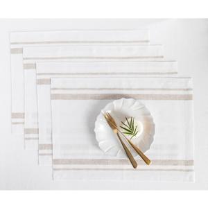 Solino Home Striped Linen Placemats Set of 4-100% Pure Linen Natural and White Place Mats 14 x 19 Inch for Summer - French Stripe