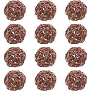 HAHIYO 50mm Diameter Wicker Rattan Balls Well Constructed Remained Tight Gorgeous Color Tone Fill Space Add Visual Interest Brown 12 PCS for Vase Bowl Filling Tree Wedding Table Bird Toy