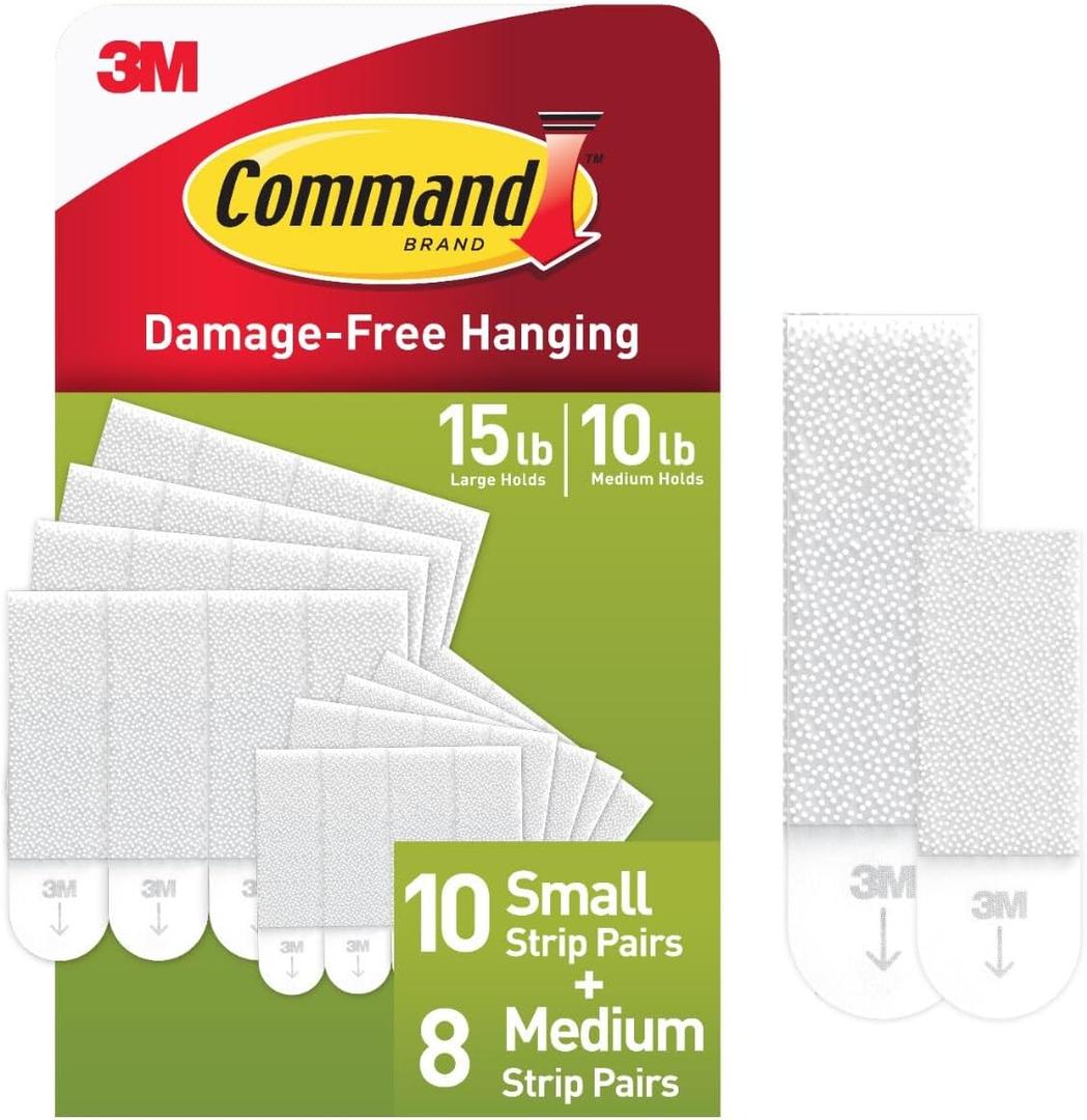 Command Picture Hanging Strips Variety Pack, Damage Free Hanging Picture Hangers, No Tools Wall Hanging Strips for Living Spaces, White, 10 Small Pairs and 8 Medium Pairs(36 Strips)