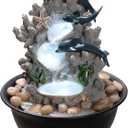 Indoor Tabletop Dolphin Water Fountain with LED Light  Ocean Theme Desk Decor and River Rocks, Relaxing Sound Machine for Sleep & Office, Zen Home Dcor Gift for Women, Living Room Decoration (9 Inch)