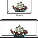 UNEAK - Shipwreck Aquarium Decorations Pirate Ship Ornament w/Sail (2 Pieces) 5 Gallons and Larger Fish Tank, Sunken Ship Decoration Ornaments, Decorative Resin Boat for Freshwater Saltwater Decor, 10" x 7.1"