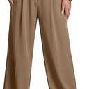 Rooscier Women's Work Dress Pants Wide Leg High Elastic Waisted Formal Business Trousers Long Straight Suit Pants Brown Small