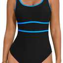 Cromi Womens One Piece Swimsuits Color Block Bathing Suit Sport Swimwear Slimming Modest Monokini (X-Large, 1 Black Blue)