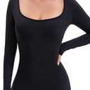 AEEZO Womens Fleece Lined Scoop Neck Long Sleeve Jumpsuit Thermal Sexy Tummy Control Ski Snow One Piece Bodycon Playsuit (Black, M)