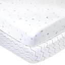 American Baby Company 2 Pack 100% Natural Cotton Fitted Crib Sheets 52" x 28" - Soft, Breathable, Hypoallergenic & Gentle Toddler Bed Sheets, Blue Stars/ Zigzag, Neutral for Boys & Girls