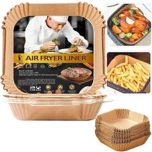 Air Fryer Disposable Paper Liner Square 10 Inch, 100Pcs Largest Square Air Fryer Paper Liners for 8-12QT Air fryer, Non-stick Food Grade Parchment Paper for Frying, Cooking, Roasting and Microwave
