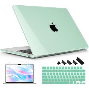Case for MacBook Air 15 Inch 2026-2023 Release M5 A3448 M4 A3241 M3 A3114 M2 A2941, Hard Shell with Screen Protector & Keyboard Cover, Compatible with Touch ID, Crystal Green