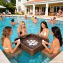 Square Floating Tray for Pool with Drink Holder Extra Large Serving Tray with Handles for Ottaman 24 Inch Waterproof Outdoor Floating Card Game Table, Brown