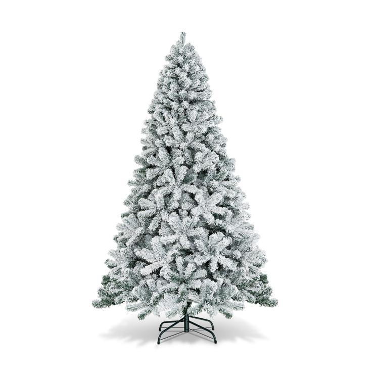 7.5ft Artificial Snow Flocked Hinged Christmas Tree with Metal Stand