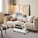 Adjustable Height Mobile Computer Desk,White Table for Home Office Bedroom, 31.5 inches x 15.7 inches x 35.4 inches