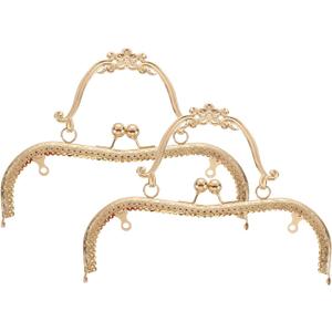 Uxcell 2 Pcs Metal Purse Frame, 20cm/7.9" Retro Arch Kiss Lock Clasp Frame Embossed for Purse Making, Handled Bag, Coin Bag Clutch Bag, Frame Hardware Replacements (Light Gold)