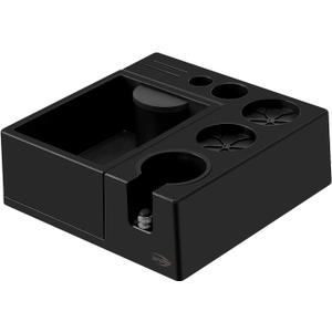 IKAPE Espresso Knock Box, Espresso Coffee Organizer Box Fit for Storage 51, 54, 58MM Espresso Tamper, Distributor, Portafilter & Puck Screen Accessories, Plastic Station Base(Black) (23.7X23.7X8.6CM)