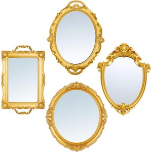 Beeveer 4 Pcs Vintage Gold Mirrors Set Decorative Hanging Wall Decor for Wedding Gallery Bedroom Bathroom Antique Jewelry Dresser Organizer Mirrored Tray Victorian Decor (Classic,Gold)