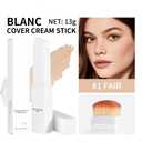 Cover Cream Stick, Color Changing Foundation Stick, Skin Matching Cover Cream with Medium to Full Coverage Dewy Finish Base Makeup, Dual-Ended with Detachable Brush (Fair)