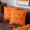 Pumpkin Fall Decorative Throw Pillow Covers 20"x20", Set of 2 Orange Soft Faux Fur Pillow Covers for Autumn Harvest, Fluffy Plush Accent Pillow Cases for Farmhouse Couch Cushion Covers