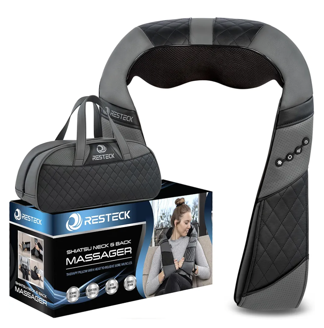 RESTECK Massagers for Neck and Back with Heat  Deep Tissue 3D Kneading Pillow, Electric Shiatsu Shoulder Massage, Foot, Legs,Body  Relieve Muscle Pain  Office, Home & Car