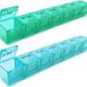 2 Pack Weekly Pill Organizer, Large 7 Day Pill Case, Daily Vitamin Case Medicine Box, AM/PM Pill Containers for Medicine Supplements Fish Oil (Blue & Green)