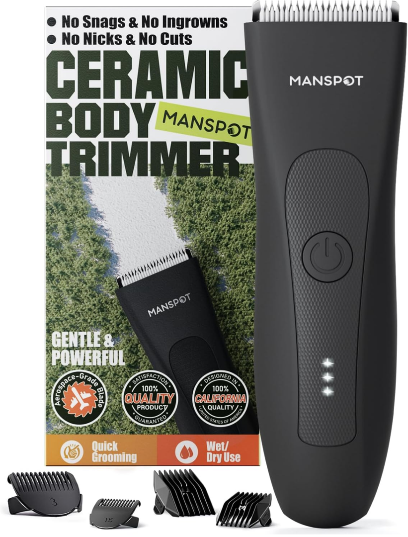 Manspot Body Hair Trimmer for Men, Groin Hair Trimmer Ball Shaver Replaceable Ceramic Blade Heads Waterproof