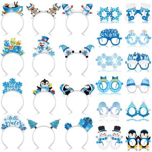 Pajean 24 Pcs Winter Party Favors Include 12 Snowflake Paper Eyeglasses 12 Snowman Headbands Photo Booth Prop Winter Party Wonderland Decorations for Christmas Baby Shower Holiday Birthday Supplies