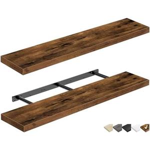 QEEIG Bathroom Shelves 48 inches Long Wall Shelf Large Extra Long 48 x 9 inch Set of 2, Rustic Brown (008-120BN)
