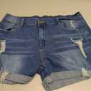 Utyful Jean Shorts for Women High Waisted Trendy Casual Summer Distressed Jorts Ripped Fold Hem Stretchy Denim Shorts (Medium, Darkness Blue)