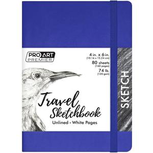 Pro Art Premier Sketch Book Travel 6"x 4" White 74lb Royal Blue 80 Sheets, Sketch Book, Sketchbook, Drawing Pad, Pad, Drawing Paper, Art Book, Paper, Sketchbook for