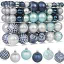 100pcs Blue and Silver Christmas Ornaments Set for Tree, Shatterproof Plastic Christmas Ball Ornaments Luxury Hand-Painted Xmas Decorations Indoor & Outdoor for Holiday Wedding Party (Blue & Silver)