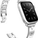 Mosonio Dressy Jewelry Bracelet Bands Compatible with Apple Watch Band 46mm 45mm 44mm 49mm 42mm 41mm 40mm 38mm for Women, Cute and Stylish Diamond Metal Strap for iWatch Series 10 9 8 7 6 5 4 3 2 1 SE Ultra (Silver)