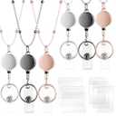 3 Packs Teacher Lanyards for ID Badges for Women, Cute Natural Stones Necklace, Universal Accessory Retractable Strap with 6 Clear Card Holders for Work Pass (3 Pack (Rose Gold&Silver&Black))