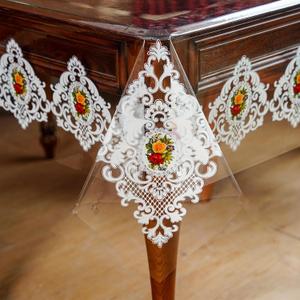 ARTABLE Clear Table Cloth Protector Vinyl PVC Rectangle with Floral Print Pattern Oil Proof Wipe-able Plastic Tablecloths for Dining Tables Parties Holidays (Lace-1, 120" x 60" (Rectangular))