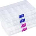 Opret 15 Grids Bead Organizer(4 Pack), Earring Organizer Box, SMALL Plastic Clear Organizing Containers with Adjustable Dividers for Crafts Jewelry Screws Small Items, Size 6.93.90.9in (4 pcs, Transparent)