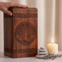 Tamanna Rosewood Urn For Human Ashes - Tree Of Life Wooden Box - Personalized Cremation Urn For Ashes Handcrafted Large Wooden Urn Box (M(9.5X5.5) 180Cu)