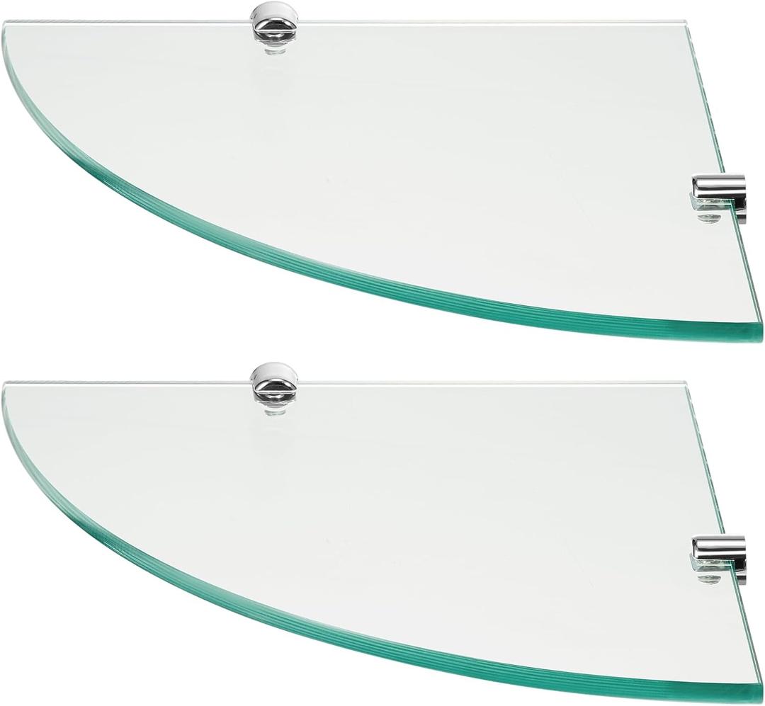 Crowye 2 Pack Glass Corner Shower Shelves 2 Tier Shelves Shower Caddy Shelf Wall Mounted for Inside with Aluminum Brackets for Shampoo and Soap Organizer