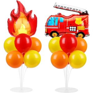 Fire Party Balloons Stand Kit 2 Sets with 2 Fire Truck Foil Balloons Fireman Firefighter Themed Party Balloon Centerpiece for Tables for Firefighter Rescue Birthday Party Decorations