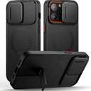 SURITCH for iPhone 14 Pro Max Case with Magnetic Camera Slide Cover and Adjustable Kickstand, Compatible with MagSafe, Shockproof Bumper Case Slim Protective Cover 6.7 Inch, Black