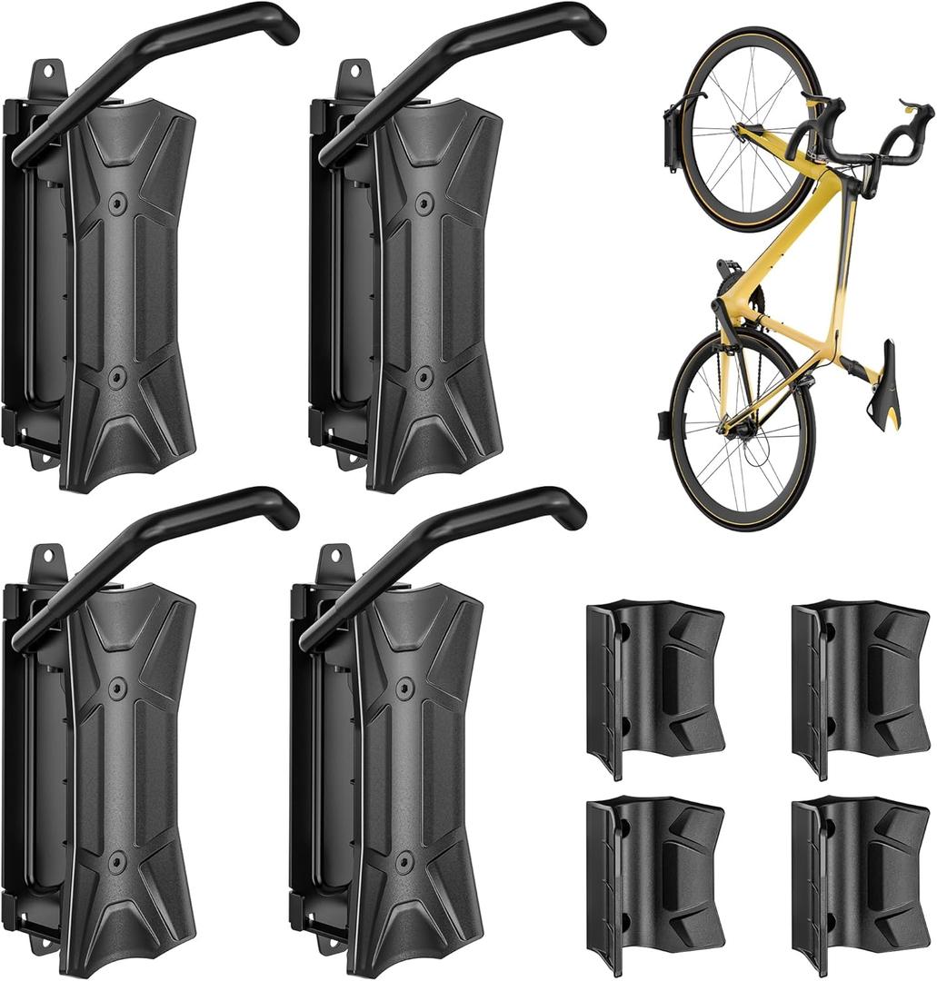 monTEK Heavy Duty Bike Wall Mount, Swivel Bike Wall Hanger Holds Up to 77lbs, Space-Saving Bike Rack Garage, Bike Storage for Bedroom Home Office, 4 Pack